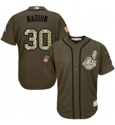 Men's Majestic Cleveland Indians #30 Tyler Naquin Replica Green Salute to Service MLB Jersey