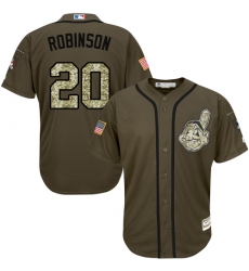 Youth Majestic Cleveland Indians #20 Eddie Robinson Authentic Green Salute to Service MLB Jersey