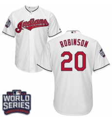 Youth Majestic Cleveland Indians #20 Eddie Robinson Authentic White Home 2016 World Series Bound Cool Base MLB Jersey