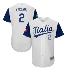 Men's Italy Baseball Majestic #2 Gavin Cecchini White 2017 World Baseball Classic Authentic Team Jersey