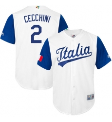 Men's Italy Baseball Majestic #2 Gavin Cecchini White 2017 World Baseball Classic Replica Team Jersey