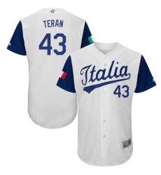 Men's Italy Baseball Majestic #43 Carlos Teran White 2017 World Baseball Classic Authentic Team Jersey