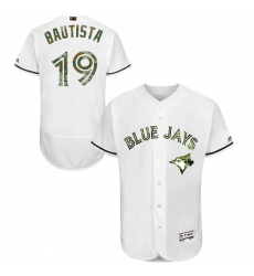 Men's Majestic Toronto Blue Jays #19 Jose Bautista Authentic White 2016 Memorial Day Fashion Flex Base MLB Jersey