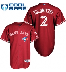 Men's Majestic Toronto Blue Jays #2 Troy Tulowitzki Authentic Red Canada Day MLB Jersey