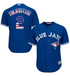 Men's Majestic Toronto Blue Jays #2 Troy Tulowitzki Authentic Royal Blue USA Flag Fashion MLB Jersey