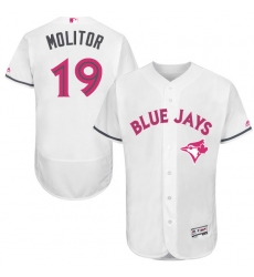 Men's Majestic Toronto Blue Jays #19 Paul Molitor Authentic White 2016 Mother's Day Fashion Flex Base MLB Jersey