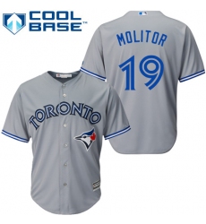 Men's Majestic Toronto Blue Jays #19 Paul Molitor Replica Grey Road MLB Jersey