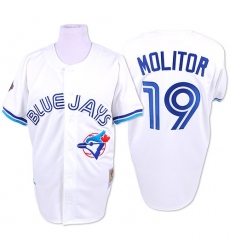 Men's Mitchell and Ness Toronto Blue Jays #19 Paul Molitor Replica White Throwback MLB Jersey