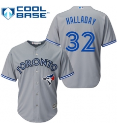 Men's Majestic Toronto Blue Jays #32 Roy Halladay Replica Grey Road MLB Jersey