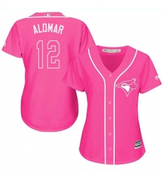 Women's Majestic Toronto Blue Jays #12 Roberto Alomar Authentic Pink Fashion Cool Base MLB Jersey