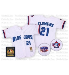 Men's Mitchell and Ness Toronto Blue Jays #21 Roger Clemens Replica White Throwback MLB Jersey