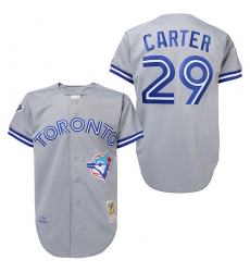 Men's Mitchell and Ness Toronto Blue Jays #29 Joe Carter Replica Grey Throwback MLB Jersey