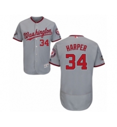 Men's Washington Nationals #34 Bryce Harper Grey Road Flex Base Authentic Collection 2019 World Series Champions Baseball Jersey