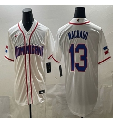 Men's Dominican Republic Baseball #13 Manny Machado White 2026 World Baseball Classic Home Stadium Stitched Jersey