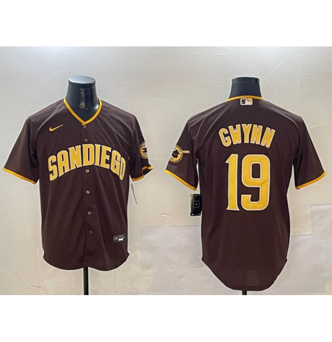 Men's San Diego Padres #19 Tony Gwynn Brown Cool Base Stitched Baseball Jersey