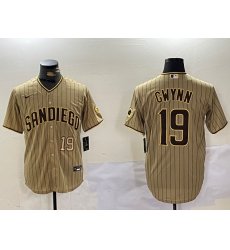 Men's San Diego Padres #19 Tony Gwynn Khaki Team Logo Cool Base Jerseys