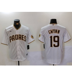 Men's San Diego Padres #19 Tony Gwynn White Team Logo Stitched Cool Base Nike Jersey