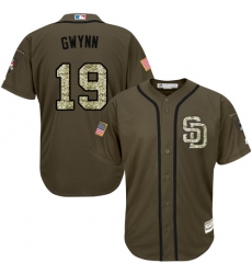 Youth Majestic San Diego Padres #19 Tony Gwynn Authentic Green Salute to Service Cool Base MLB Jersey