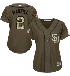 Women's Majestic San Diego Padres #2 Johnny Manziel Replica Green Salute to Service Cool Base MLB Jersey