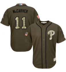 Men's Majestic Philadelphia Phillies #11 Tim McCarver Authentic Green Salute to Service MLB Jersey