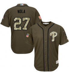 Men's Majestic Philadelphia Phillies #27 Aaron Nola Authentic Green Salute to Service MLB Jersey