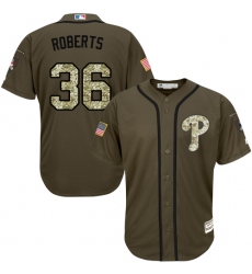 Men's Majestic Philadelphia Phillies #36 Robin Roberts Authentic Green Salute to Service MLB Jersey
