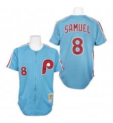 Men's Mitchell and Ness Philadelphia Phillies #8 Juan Samuel Replica Blue 1984 Throwback MLB Jersey