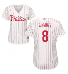 Women's Majestic Philadelphia Phillies #8 Juan Samuel Authentic White/Red Strip Home Cool Base MLB Jersey