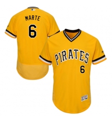 Men's Majestic Pittsburgh Pirates #6 Starling Marte Gold Alternate Flex Base Authentic Collection MLB Jersey
