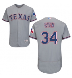 Men's Majestic Texas Rangers #34 Nolan Ryan Grey Road Flex Base Authentic Collection MLB Jersey