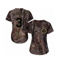 Women's Texas Rangers #3 Delino DeShields Jr. Authentic Camo Realtree Collection Flex Base Baseball Player Jersey