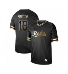Men's Cincinnati Reds #19 Joey Votto Authentic Black Gold Fashion Baseball Jersey