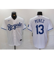 Men's Kansas City Royals #13 Salvador Perez White Cool Base Stitched Jersey