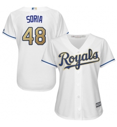 Women's Majestic Kansas City Royals #48 Joakim Soria Replica White Home Cool Base MLB Jersey