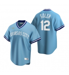 Men's Nike Kansas City Royals #12 Jorge Soler Light Blue Cooperstown Collection Road Stitched Baseball Jersey