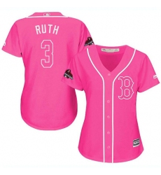 Women's Majestic Boston Red Sox #3 Babe Ruth Authentic Pink Fashion 2018 World Series Champions MLB Jersey