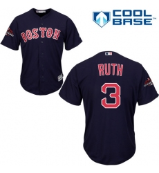 Youth Majestic Boston Red Sox #3 Babe Ruth Authentic Navy Blue Alternate Road Cool Base 2018 World Series Champions MLB Jersey