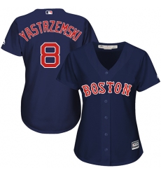 Women's Majestic Boston Red Sox #8 Carl Yastrzemski Authentic Navy Blue Alternate Road MLB Jersey