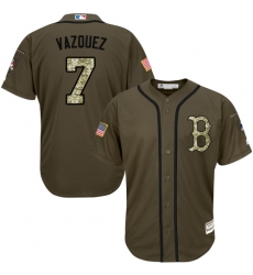 Youth Majestic Boston Red Sox #7 Christian Vazquez Replica Green Salute to Service MLB Jersey