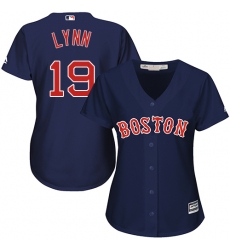 Women's Majestic Boston Red Sox #19 Fred Lynn Replica Navy Blue Alternate Road MLB Jersey