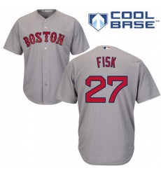 Men's Majestic Boston Red Sox #27 Carlton Fisk Replica Grey Road Cool Base MLB Jersey