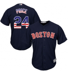 Men's Majestic Boston Red Sox #24 David Price Authentic Navy Blue USA Flag Fashion MLB Jersey