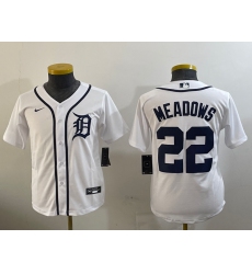 Youth Detroit Tigers #22 Parker Meadows White Cool Base Stitched Jersey