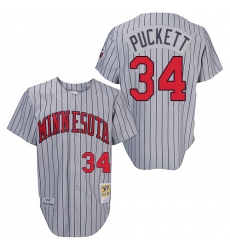 Men's Mitchell and Ness 1987 Minnesota Twins #34 Kirby Puckett Replica Grey Throwback MLB Jersey
