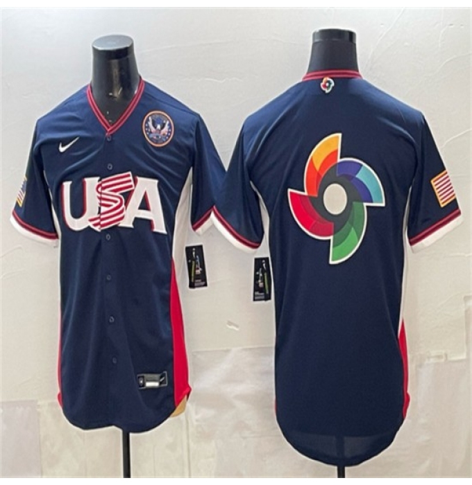 Men's USA Baseball Team Big Logo Navy 2026 World Baseball Classic United States 250th Anniversary Road Stadium Stitched Jersey