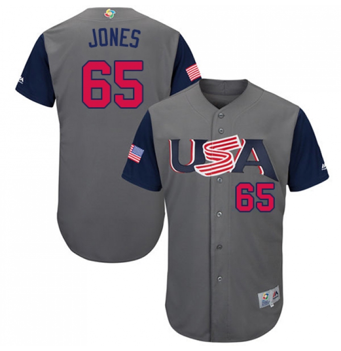 Men's USA Baseball Majestic #65 Nate Jones Gray 2017 World Baseball Classic Authentic Team Jersey