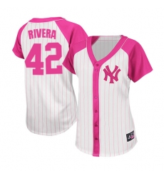 Women's Majestic New York Yankees #42 Mariano Rivera Replica White/Pink Splash Fashion MLB Jersey