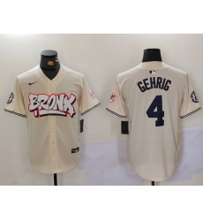 Men's New York Yankees #4 Lou Gehrig Cream Limited Stitched Baseball Jersey