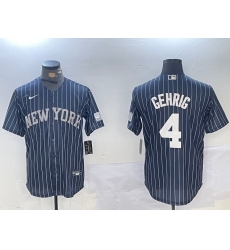 Men's New York Yankees #4 Lou Gehrig Navy Pinstripe Fashion Cool Base Jersey