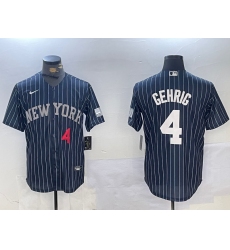 Men's New York Yankees #4 Lou Gehrig Navy Pinstripe Fashion Cool Base Jerseys